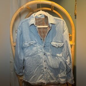 St. John's Bay‎ Blue Denim Shirt with Brown Plaid Lining